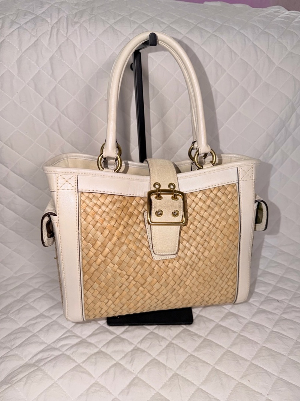 Coach Vintage Woven Tote Bag with Gold Buckle